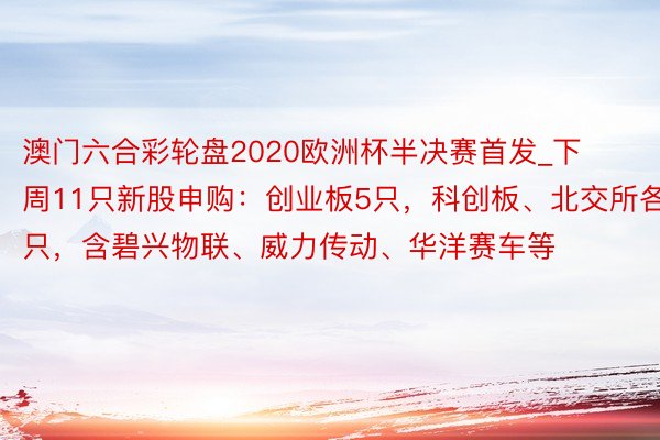 澳门六合彩轮盘2020欧洲杯半决赛首发_下周11只新股申购：创业板5只，科创板、北交所各3只，含碧兴物联、威力传动、华洋赛车等