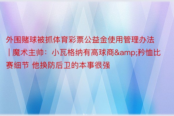 外围赌球被抓体育彩票公益金使用管理办法 | 魔术主帅：小瓦格纳有高球商&矜恤比赛细节 他换防后卫的本事很强